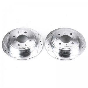 Honda Civic Brake Rotors (2) - Rear - PowerStop - Evolution Drilled & Slotted - Silver Zinc Plated - `92-`00