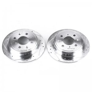 Honda Civic Brake Rotors (2) - Rear - PowerStop - Evolution Drilled & Slotted - Silver Zinc Plated - `92-`00