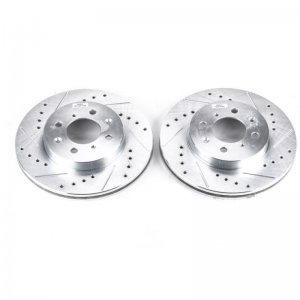 Honda Civic Brake Rotors (2) - Front - PowerStop - Evolution Drilled & Slotted - Silver - `90-`05