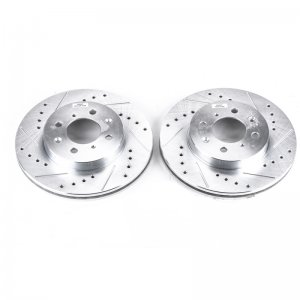 Honda Civic Brake Rotors (2) - Front - PowerStop - Evolution Drilled & Slotted - Silver - `90-`05