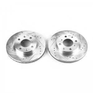 Honda Civic Brake Rotors (2) - Front - PowerStop - Evolution Drilled & Slotted Rotors - Silver Zinc - `90-`00