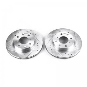 Honda Civic Brake Rotors (2) - Front - PowerStop - Evolution Drilled & Slotted Rotors - Silver Zinc - `90-`00