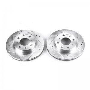 Honda Civic Brake Rotors (2) - Front - PowerStop - Evolution Drilled & Slotted Rotors - Silver Zinc - `90-`00