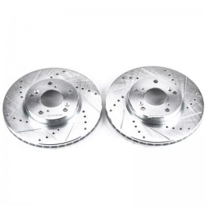 Honda Civic Brake Rotors (2) - Front - PowerStop - Evolution Drilled & Slotted - Silver - `06-`20