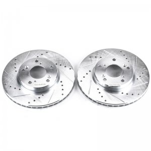 Honda Civic Brake Rotors (2) - Front - PowerStop - Evolution Drilled & Slotted - Silver - `06-`20