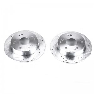 Honda Civic Brake Rotors (2) - Rear - PowerStop - Evolution Drilled & Slotted - Silver Zinc Plated - `04-`05