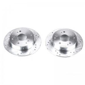 Honda Civic Brake Rotors (2) - Rear - PowerStop - Evolution Drilled & Slotted - Silver Zinc Plated - `04-`05