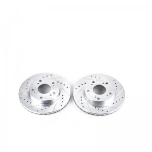 Honda Civic Brake Rotors (2) - Front - PowerStop - Evolution Drilled & Slotted - Silver Zinc Plated - `04-`11