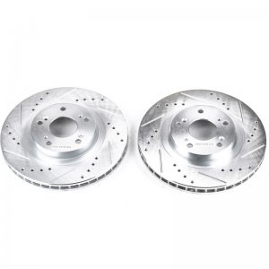 Honda Civic Brake Rotors (2) - Front - PowerStop - Evolution Drilled & Slotted Zinc Plated Rotors - Silver - `06-`15