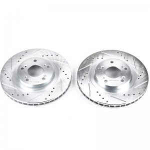 Honda Civic Brake Rotors (2) - Front - PowerStop - Evolution Drilled & Slotted Zinc Plated Rotors - Silver - `06-`15