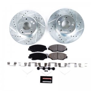 Honda Civic Brake Kit - Front - PowerStop - Drilled & Slotted Rotors + Carbon-Fiber Ceramic Pads - `13-`21
