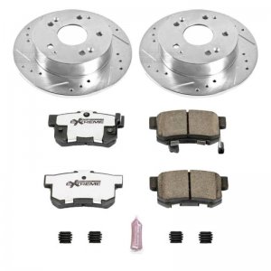 Honda Civic Brake Kit - Rear - PowerStop - Drilled & Slotted Rotors + Carbon-Fiber Ceramic Pads - `04-`05