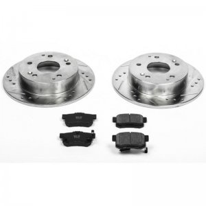 Honda Civic Brake Kit - Rear - PowerStop - Drilled & Slotted Rotors + Carbon-Fiber Ceramic Pads - `04-`05