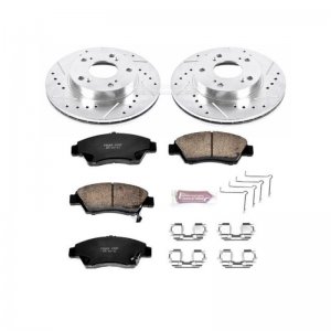 Honda Civic Brake Kit - Front - PowerStop - Drilled & Slotted Rotors + Carbon-Fiber Ceramic Pads - `06-`11