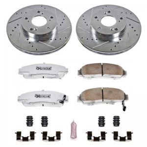 Honda Civic Brake Kit - Front - PowerStop - Drilled & Slotted Rotors + Carbon-Fiber Ceramic Pads + Hardware - `06-`11