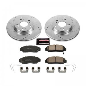 Honda Civic Brake Kit - Front - PowerStop - Drilled/ Slotted Rotors + Carbon-Fiber Ceramic Pads + Hardware - `12-`15
