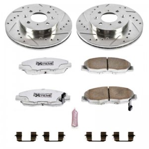 Honda Civic Brake Kit - Front - PowerStop - Drilled & Slotted Rotors + Carbon-Fiber Ceramic Pads - `96-`05