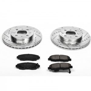 Honda Civic Brake Kit - Front - PowerStop - Drilled & Slotted Rotors + Carbon-Fiber Ceramic Pads - `96-`05