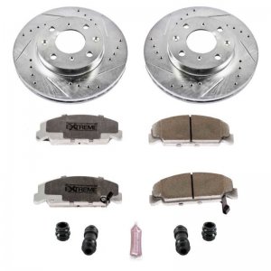 Honda Civic Brake Kit - Front - PowerStop - Drilled & Slotted Rotors + Carbon-Fiber Ceramic Pads - `90-`00