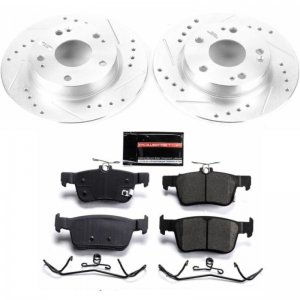 Honda Civic Brake Kit - Rear - PowerStop - Drilled & Slotted Rotors + Carbon-Fiber Ceramic Pads - `16-`21