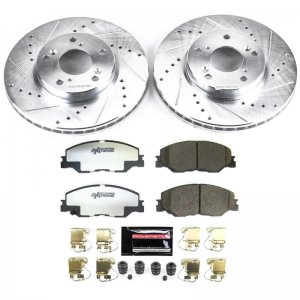 Honda Civic Brake Kit - Front - PowerStop - Drilled & Slotted Rotors + Carbon-Fiber Ceramic Pads - 2022+
