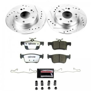 Honda Civic Brake Kit - Rear - PowerStop - Drilled/Slotted Rotors + Carbon-Fiber Ceramic Pads - `20-`22