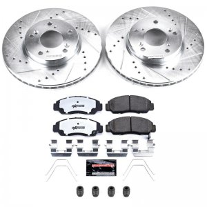 Honda Civic Brake Kit - Front - PowerStop - Drilled & Slotted Rotors + Carbon-Fiber Ceramic Pads - `06-`11