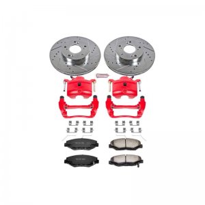 Honda Civic Brake Kit - Front - PowerStop - Drilled & Slotted Rotors + Carbon-Fiber Ceramic Pads + Powder Coated Calipers - `13-`21