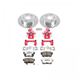 Honda Civic Brake Kit - Rear - PowerStop - Drilled & Slotted Rotors + Carbon-Fiber Ceramic Pads + Powder Coated Calipers - `04-`05