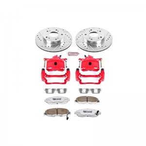 Honda Civic Brake Kit - Front - PowerStop - Drilled & Slotted Rotors + Carbon-Fiber Ceramic Pads + Powder Coated Calipers - `06-`11