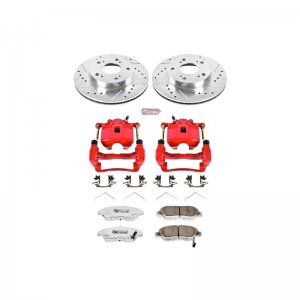 Honda Civic Brake Kit - Front - PowerStop - Drilled & Slotted Rotors + Carbon-Fiber Ceramic Pads + Powder Coated Calipers - `04-`05