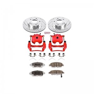 Honda Civic Brake Kit - Front - PowerStop - Drilled/Slotted Rotors + Carbon-Fiber Ceramic Pads + Powder Coated Calipers - `06-`11