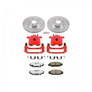 Honda Civic Brake Kit - Front - PowerStop - Drilled & Slotted Rotors + Carbon-Fiber Ceramic Pads + Powder Coated Calipers - `06-`11