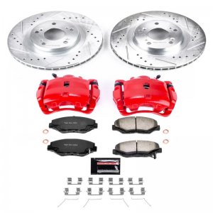 Honda Civic Brake Kit - Front - PowerStop - Drilled & Slotted Rotors + Carbon-Fiber Ceramic Pads + Powder Coated Calipers - `12-`15