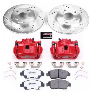 Honda Civic Brake Kit - Front - PowerStop - Drilled & Slotted Rotors + Carbon-Fiber Ceramic Pads + Powder Coated Calipers - `12-`15