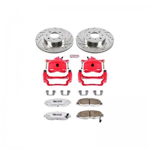 Honda Civic Brake Kit - Front - PowerStop - Drilled & Slotted Rotors + Carbon-Fiber Ceramic Pads + Powder Coated Calipers - `96-`05
