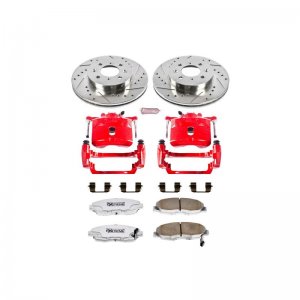 Honda Civic Brake Kit - Front - PowerStop - Drilled & Slotted Rotors + Carbon-Fiber Ceramic Pads + Powder Coated Calipers - `01-`05