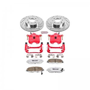 Honda Civic Brake Kit - Front - PowerStop - Drilled & Slotted Rotors + Carbon-Fiber Ceramic Pads + Powder Coated Calipers - `93-`95