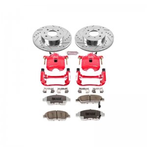 Honda Civic Brake Kit - Front - PowerStop - Drilled & Slotted Rotors + Carbon-Fiber Ceramic Pads + Powder Coated Calipers - `03-`05