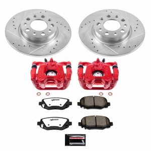 Jeep Renegade Brake Kit - Rear - Slotted/ Drilled Rotors + Carbon Fiber Ceramic Pads + Calipers - Powerstop - Z36 Heavy Duty Towing Version