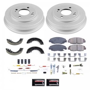 Honda Civic Brake Kit - Front + Rear - PowerStop - Autospecialty Rotor + PowerStop Z17 Pads + Coated Drums + Brake Shoes - 2000