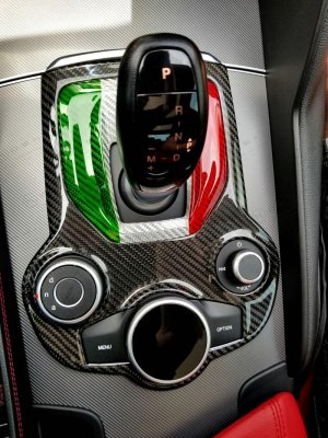 Alfa Romeo Stelvio Shift Gate Trim Panel - Carbon Fiber - Pre '20 - Italian Theme Alfa Romeo Stelvio Shift Gate Trim Panel - Carbon Fiber - Pre '20 - Italian Theme