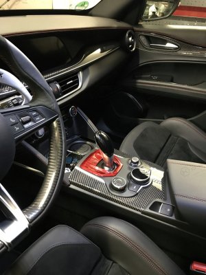 Alfa Romeo Giulia Shift Gate Trim Panel - Carbon Fiber - Pre '20 - Red Candy