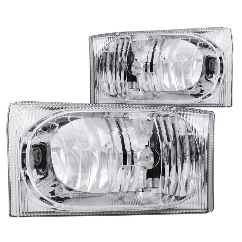 Ford Excursion Crystal Headlights - ANZO - Clear Lens, Chrome Housing - Chrome - `00-`04