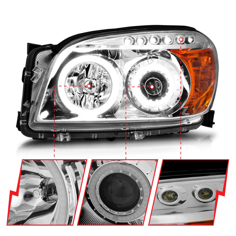 Toyota Rav4 Projector Headlights - ANZO - w/ Halo, Clear Lens - Chrome - `06-`08