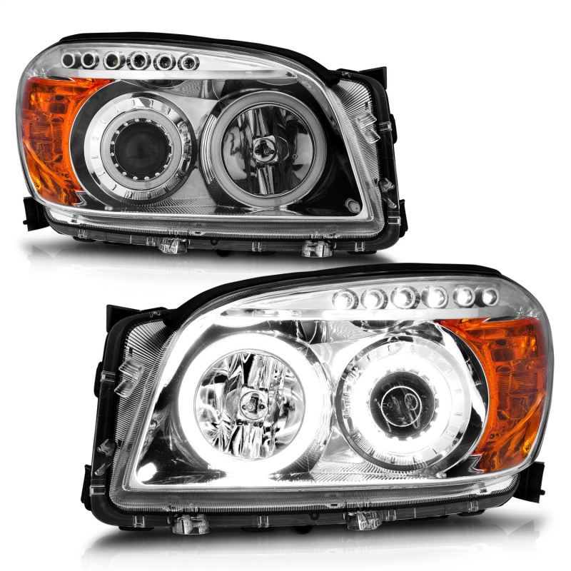 Toyota Rav4 Projector Headlights - ANZO - w/ Halo, Clear Lens - Chrome - `06-`08