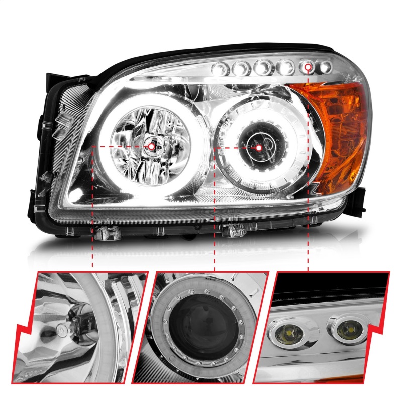 Toyota Rav4 Projector Headlights - ANZO - w/ Halo, Clear Lens - Chrome - `06-`08