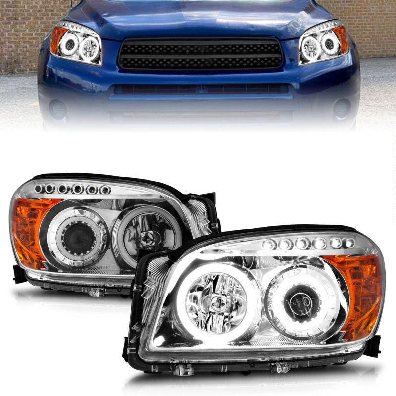 Toyota Rav4 Projector Headlights - ANZO - w/ Halo, Clear Lens - Chrome - `06-`08