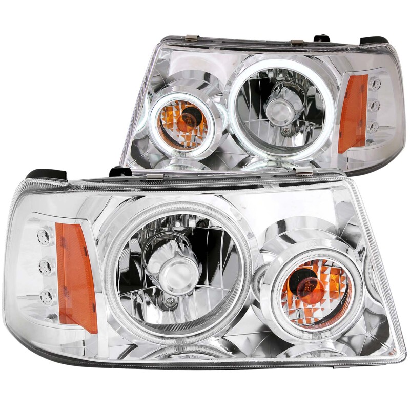 Ford Ranger Projector Headlights - ANZO - w/ Halo, Crystal, Clear Lens, CCFL - Chrome - `01-`11