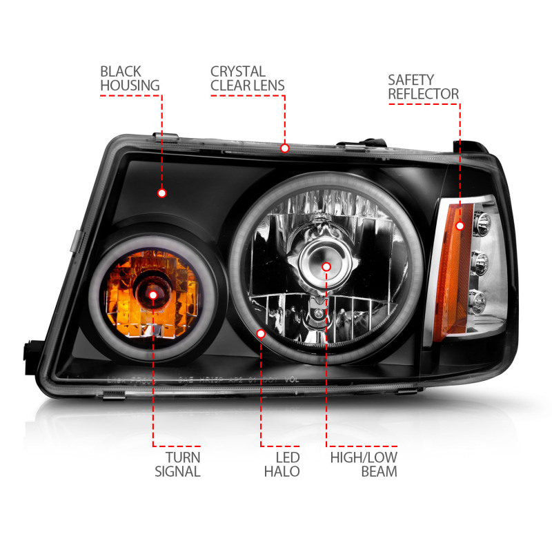 Ford Ranger Projector Headlights - ANZO - Halo CCFL - Black - `01-`11